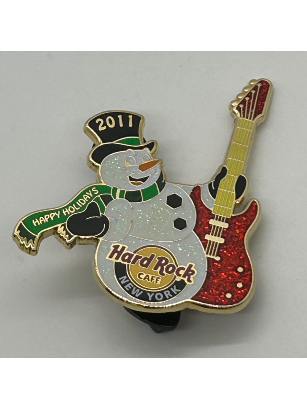 Hard Rock Cafe New York 2011 Happy Holiday Snowman Guitar Enamel Pin Collectible - Picture 13 of 14